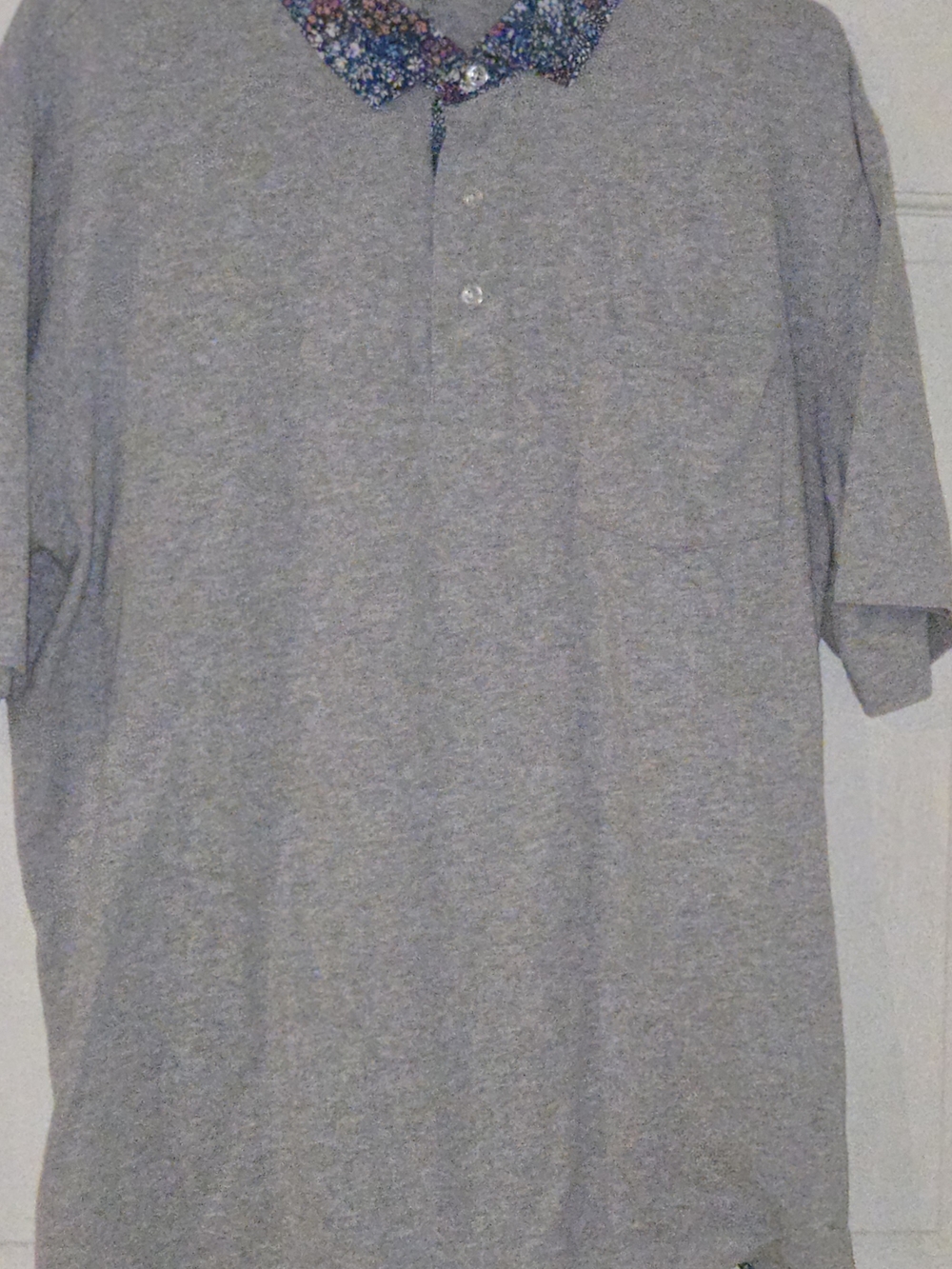 Lands' End Grey Polo with Blue Floral Collar